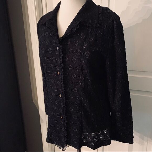 Adorable Black Lace Top like Jacket/Blouse Or Cardigan top size M - Picture 2 of 8